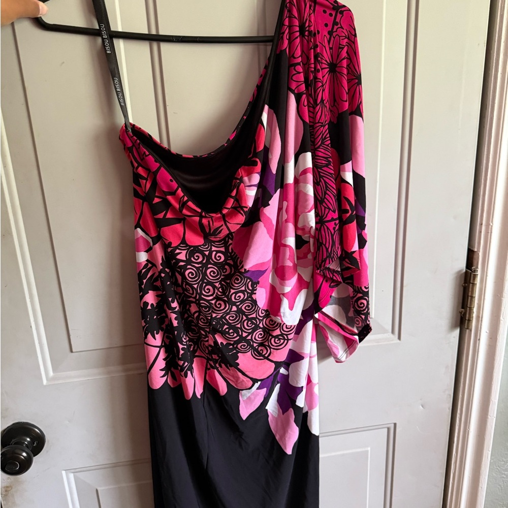 Bisou Bisou Pink and Black One Shoulder Dress - Picture 2 of 2